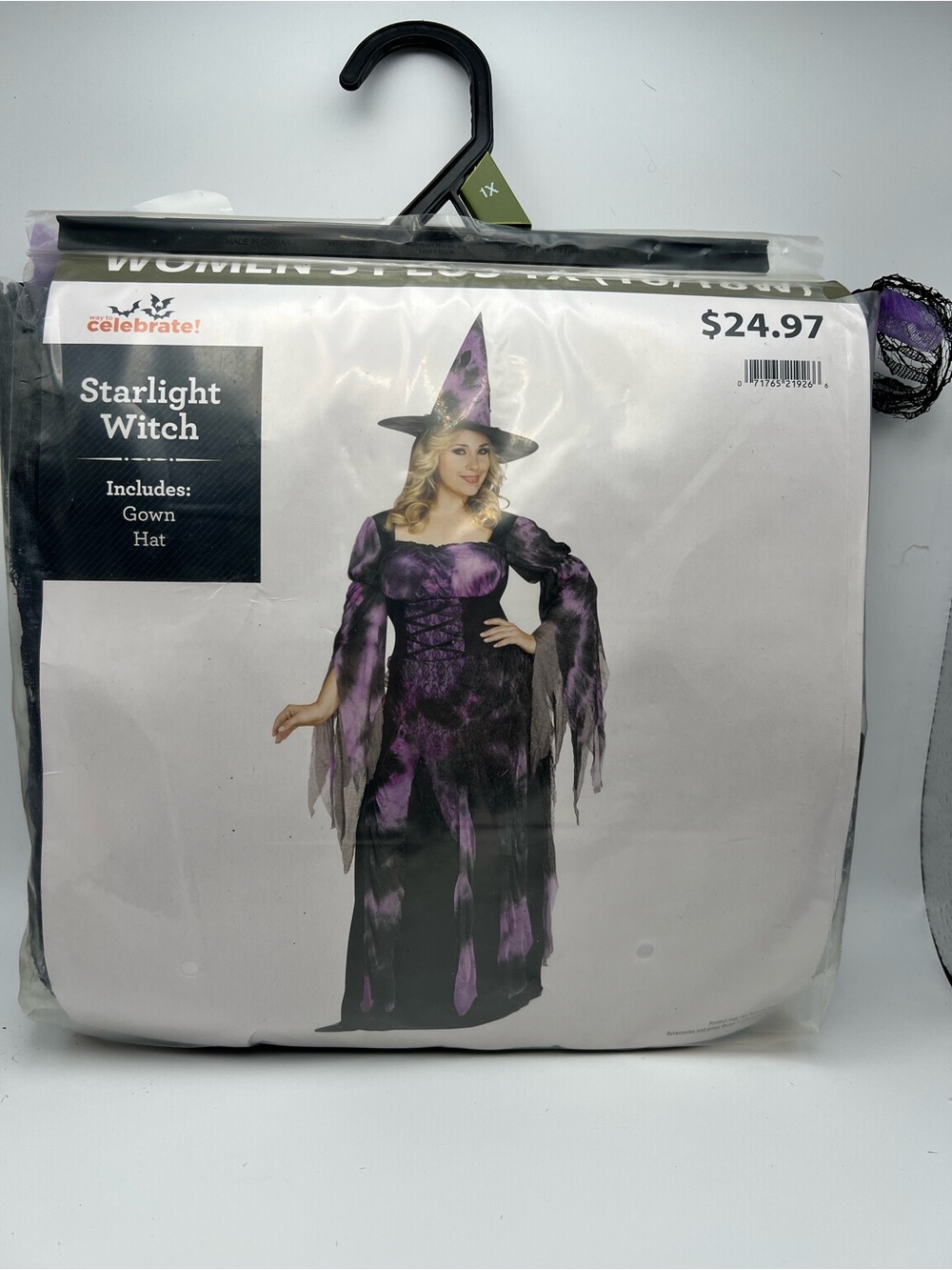 Starlight Witch Adult Costume - Purple & Black Gown with Hat Women’s 1X 16-18